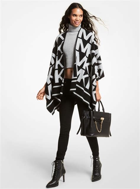 Michael Kors Wool Blend Logo Poncho 